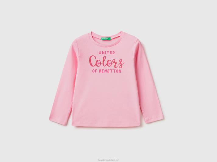 kinderen Benetton T-shirt met lange mouwen en glitterprint roze 4R622883