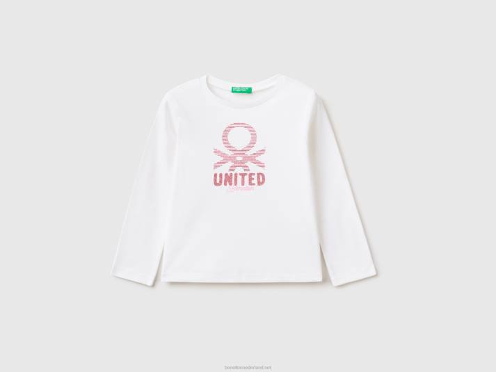 kinderen Benetton T-shirt met lange mouwen en glitterprint wit 4R625588