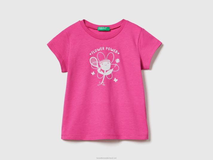 kinderen Benetton T-shirt met ronde hals en print fuchsia 4R625581