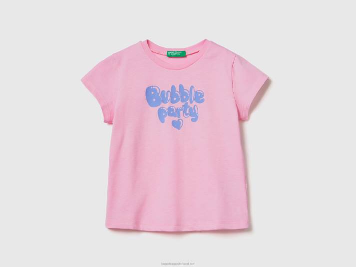 kinderen Benetton T-shirt met ronde hals en print roze 4R625591