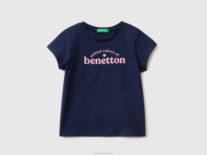 kinderen Benetton T-shirt van 100% katoen met logo donkerblauw 4R622900