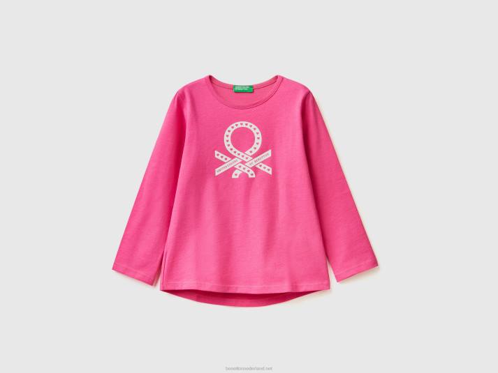 kinderen Benetton T-shirt van 100% katoen met logo fuchsia 4R622837