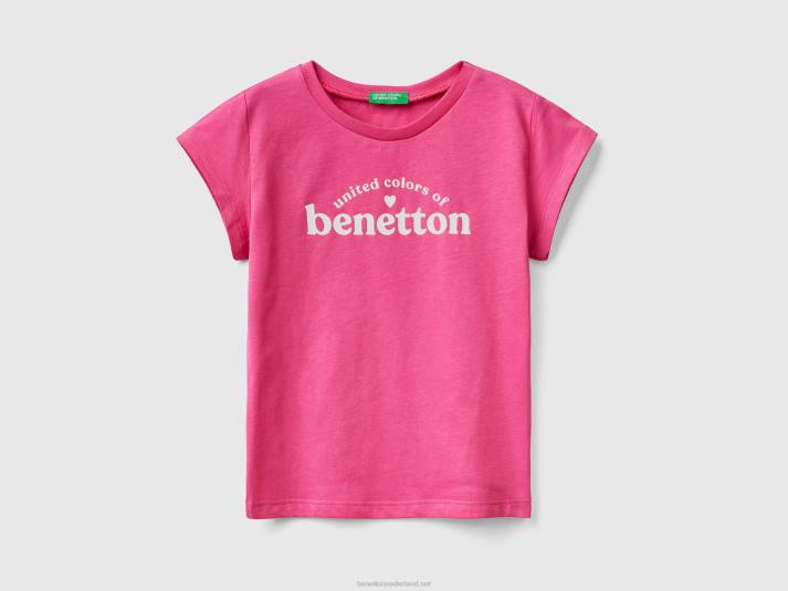 kinderen Benetton T-shirt van 100% katoen met logo fuchsia 4R625549