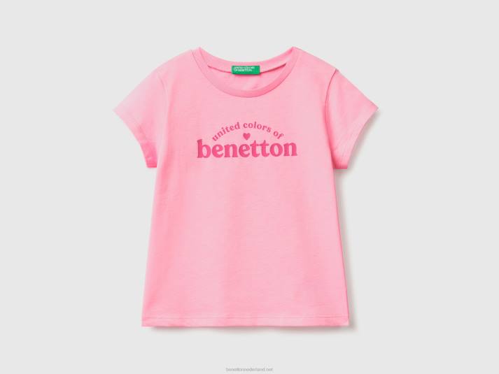 kinderen Benetton T-shirt van 100% katoen met logo roze 4R625602