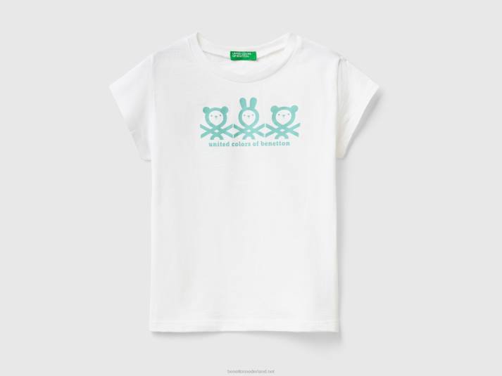 kinderen Benetton T-shirt van 100% katoen met logo wit 4R622893