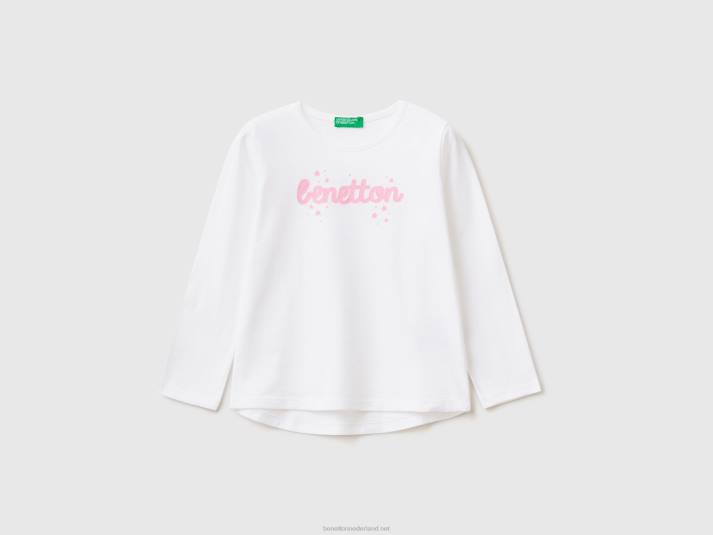 kinderen Benetton T-shirt van 100% katoen met logo wit 4R622898