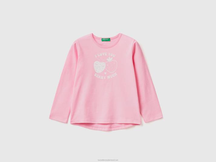 kinderen Benetton T-shirt van 100% katoen met print roze 4R625552