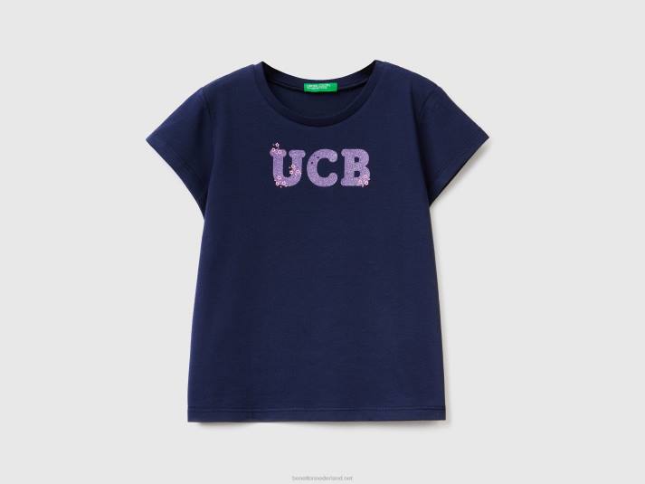 kinderen Benetton T-shirt van biologisch katoen met print donkerblauw 4R625560