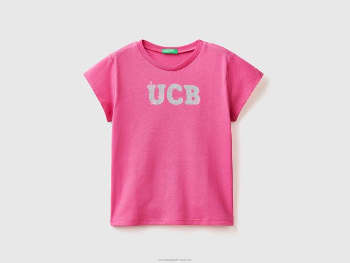 kinderen Benetton T-shirt van biologisch katoen met print fuchsia 4R625550