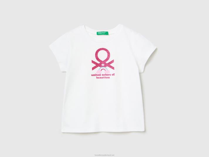 kinderen Benetton T-shirt van biologisch katoen met print wit 4R625583