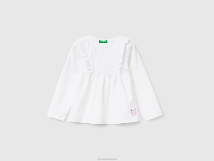 kinderen Benetton T-shirt van stretchkatoen met ruches wit 4R625553