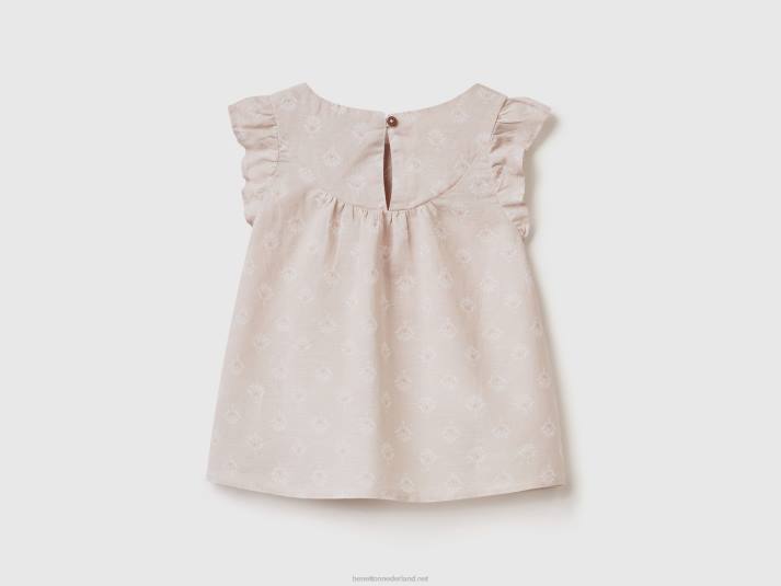 kinderen Benetton gedessineerde blouse van linnenmix beige 4R622857