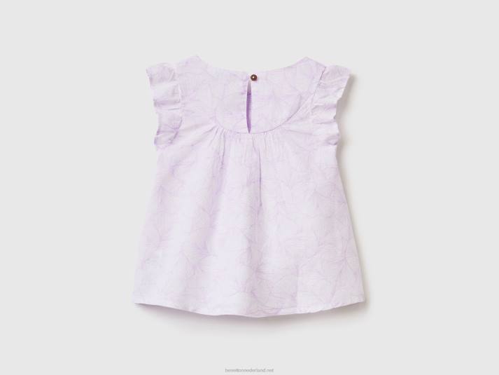 kinderen Benetton gedessineerde blouse van linnenmix wit 4R625576