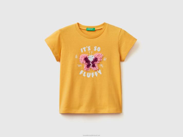 kinderen Benetton t-shirt met applique in bloemblaadjeslook geel 4R622881