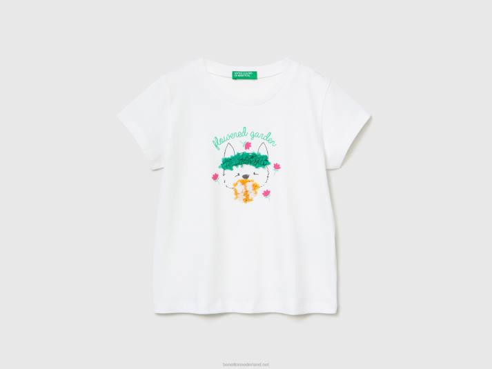 kinderen Benetton t-shirt met applique in bloemblaadjeslook wit 4R622899