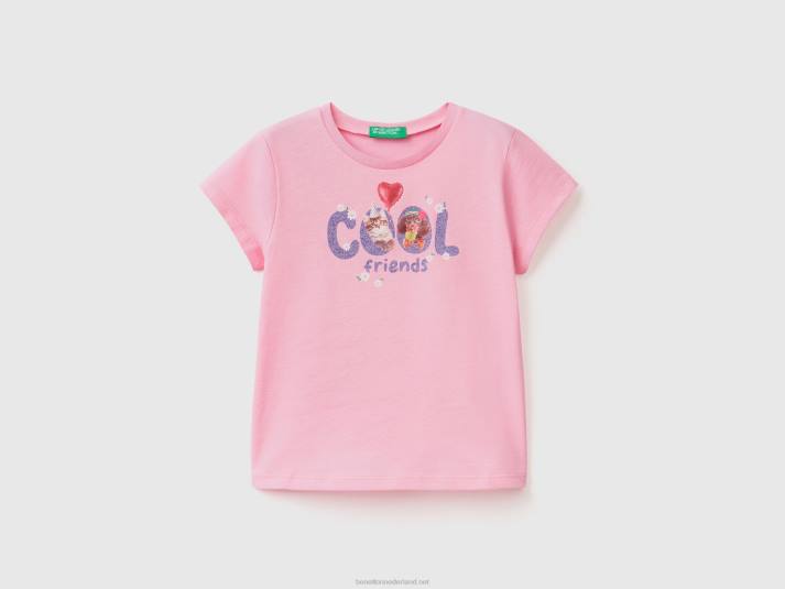kinderen Benetton t-shirt met fotoprint roze 4R625610