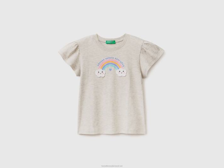 kinderen Benetton t-shirt met glitterprint en patch lichtgrijs 4R625611
