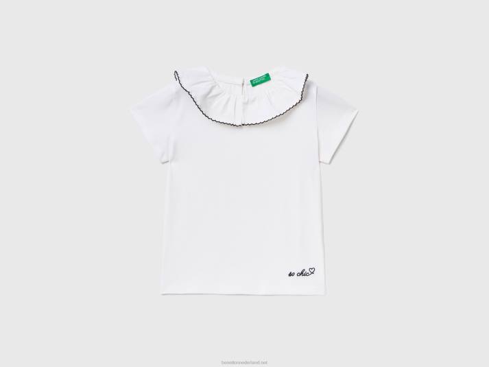 kinderen Benetton t-shirt met kraag met ruches wit 4R622894