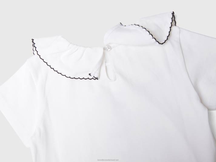 kinderen Benetton t-shirt met kraag met ruches wit 4R622894