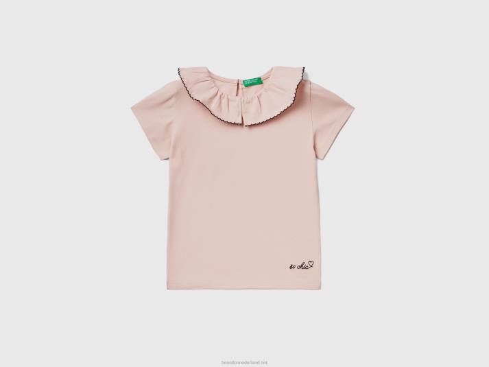 kinderen Benetton t-shirt met kraag met ruches zacht roze 4R625563