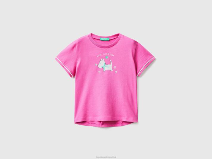kinderen Benetton t-shirt met print en patch fuchsia 4R625573
