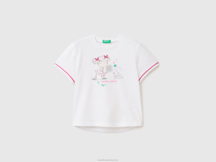 kinderen Benetton t-shirt met print en patch wit 4R622875