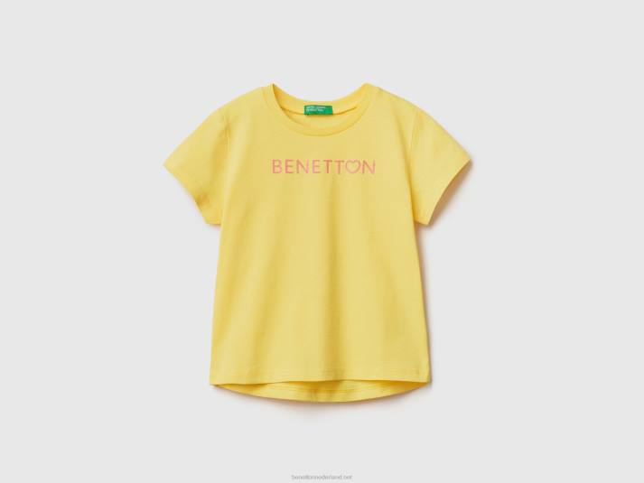 kinderen Benetton t-shirt van biologisch katoen met logoprint geel 4R625566