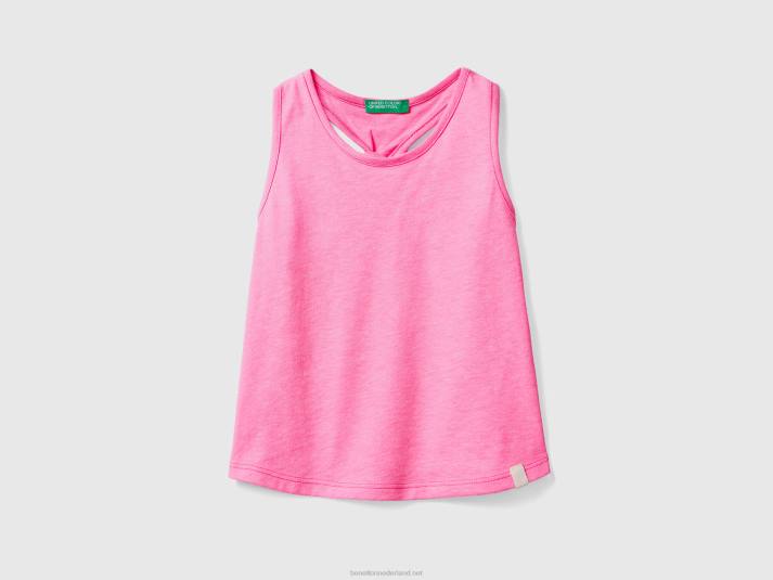 kinderen Benetton tanktop met knoop op de rug van gerecyclede stof Neon roze 4R622876