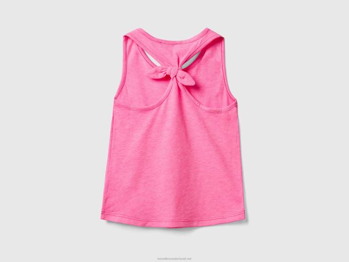 kinderen Benetton tanktop met knoop op de rug van gerecyclede stof Neon roze 4R622876