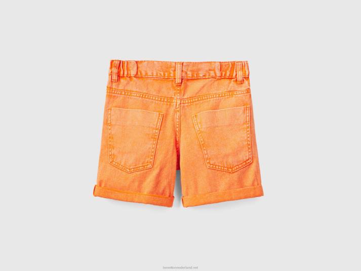 kinderen Benetton 100% katoenen short met vier zakken neon-oranje 4R624925