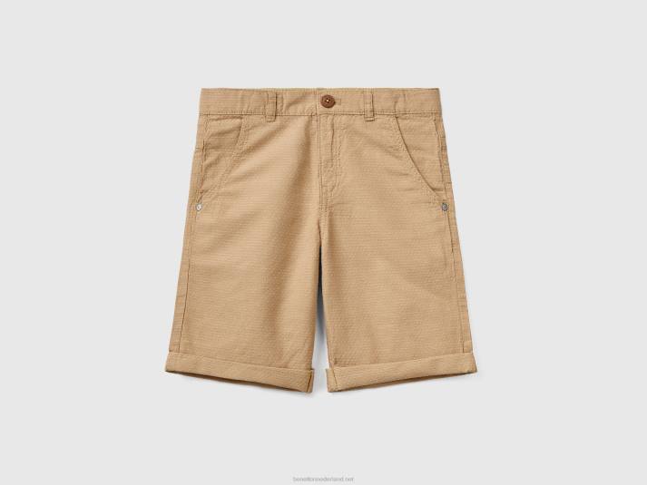kinderen Benetton Short met microdessin van linnenmix beige 4R621966