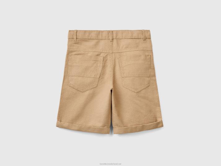kinderen Benetton Short met microdessin van linnenmix beige 4R621966