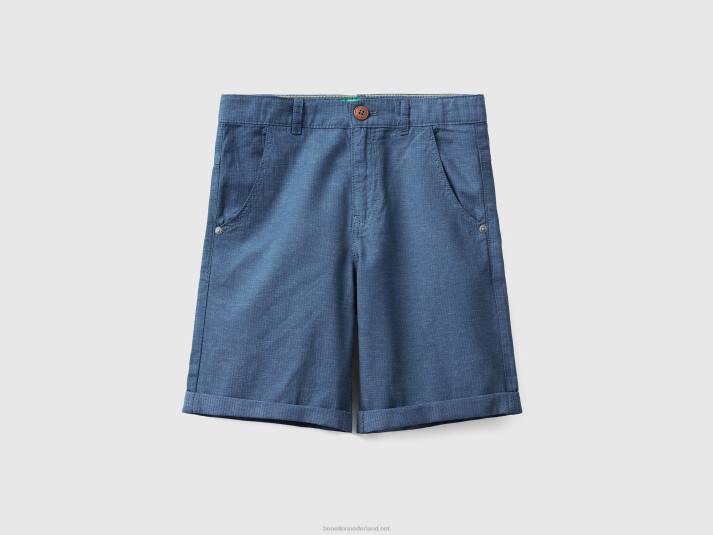 kinderen Benetton Short met microdessin van linnenmix donkerblauw 4R624960