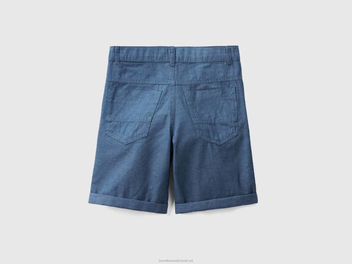 kinderen Benetton Short met microdessin van linnenmix donkerblauw 4R624960