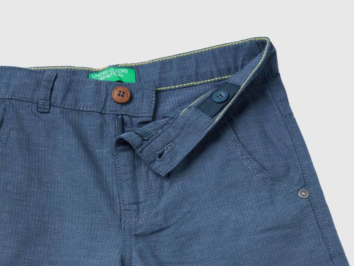 kinderen Benetton Short met microdessin van linnenmix donkerblauw 4R624960