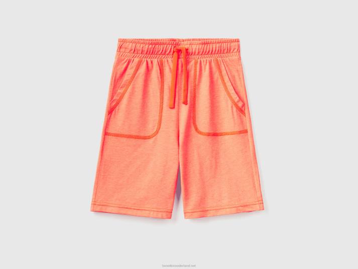 kinderen Benetton bermuda's van gerecyclede stof met zak neon-oranje 4R621962