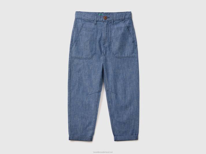 kinderen Benetton broek van linnenmix chambray luchtmacht blauw 4R621958