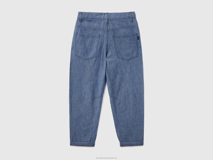 kinderen Benetton broek van linnenmix chambray luchtmacht blauw 4R621958