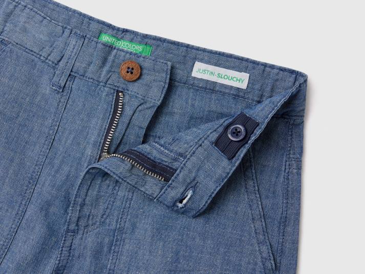 kinderen Benetton broek van linnenmix chambray luchtmacht blauw 4R621958