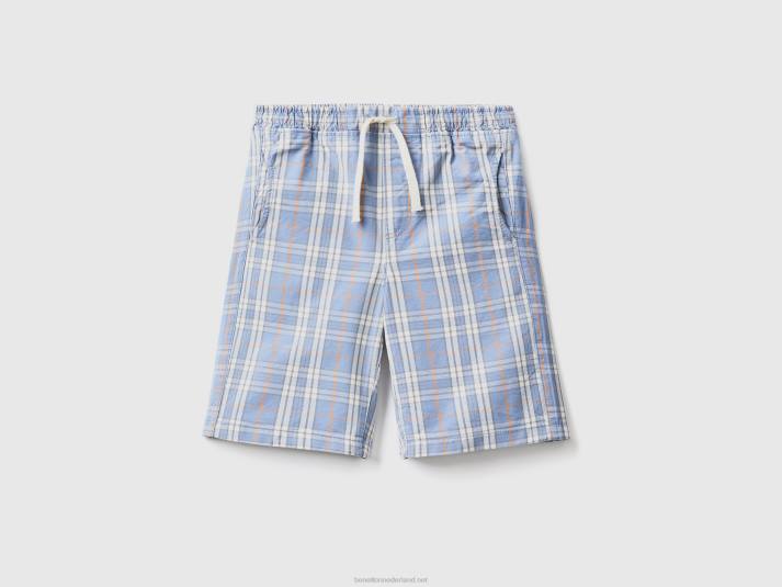 kinderen Benetton geruite short van 100% katoen luchtmacht blauw 4R621951
