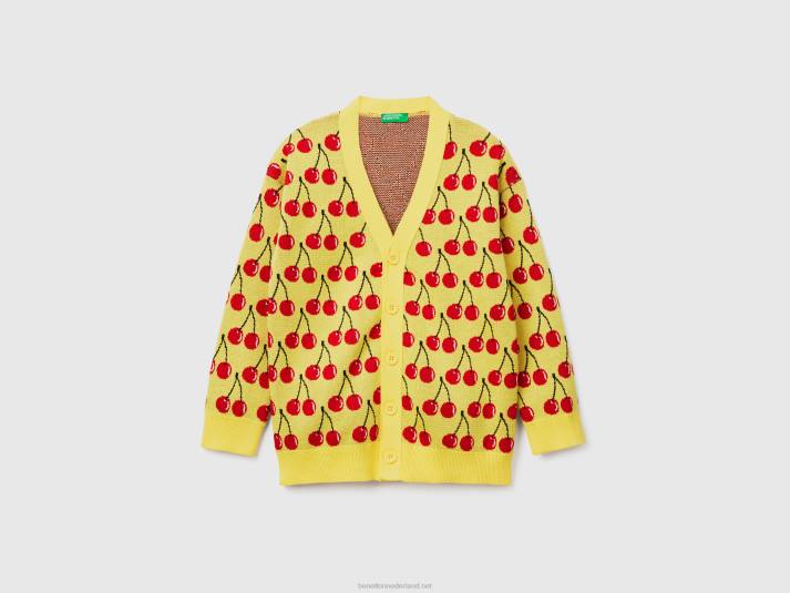 kinderen Benetton geel vest met kersenpatroon geel 4R623419