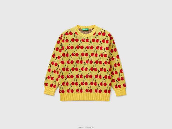 kinderen Benetton gele trui met kersenpatroon geel 4R623408