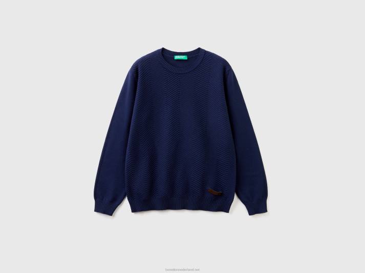 kinderen Benetton trui met ronde hals van zuiver katoen donkerblauw 4R626052