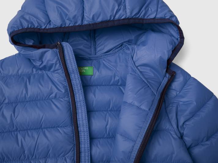 kinderen Benetton gewatteerde jas met capuchon helderblauw 4R624747