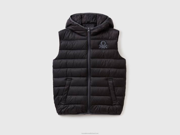 kinderen Benetton gewatteerde jas met capuchon zwart 4R621645