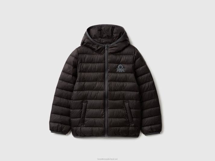kinderen Benetton gewatteerde jas met capuchon zwart 4R624757