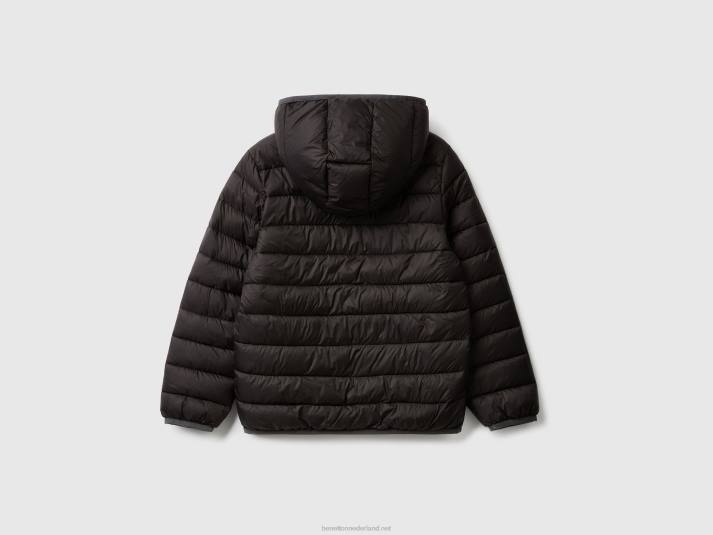 kinderen Benetton gewatteerde jas met capuchon zwart 4R624757