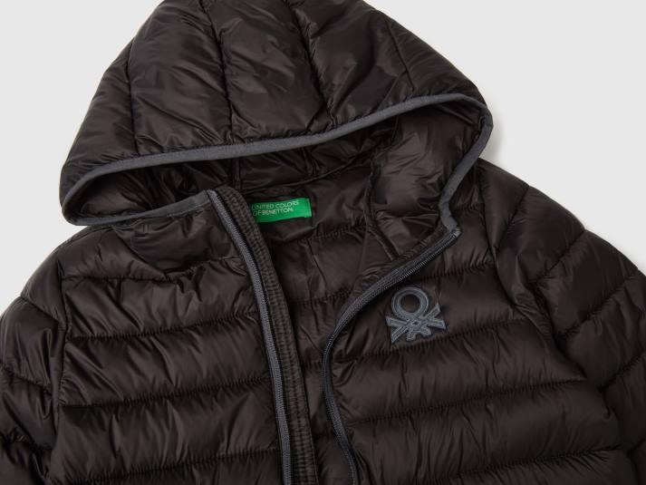 kinderen Benetton gewatteerde jas met capuchon zwart 4R624757