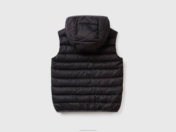 kinderen Benetton gewatteerde jas met capuchon zwart 4R624762