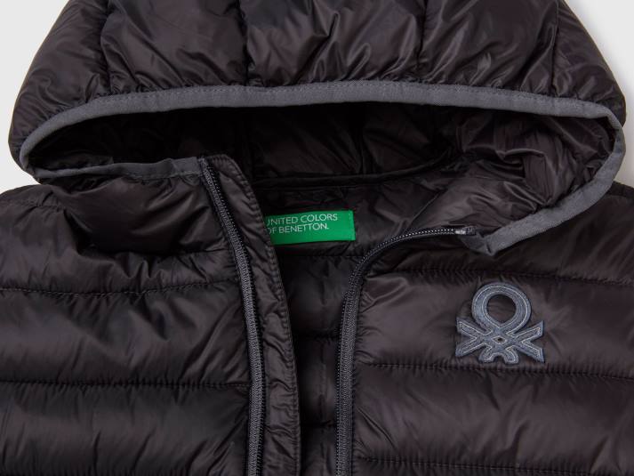 kinderen Benetton gewatteerde jas met capuchon zwart 4R624762
